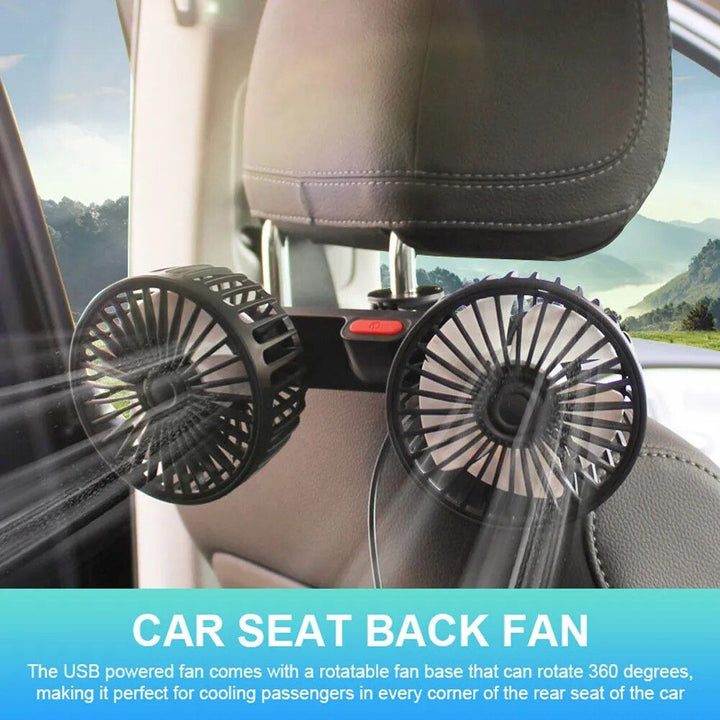 Dual Head USB Car Fan with 360° Rotation for 12V/24V Vehicles