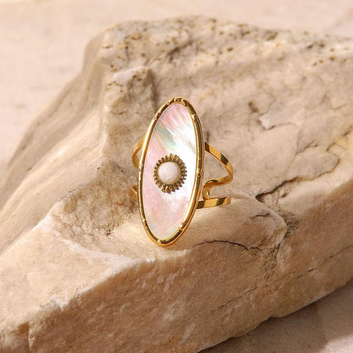 gold plated oval shell pearl adjustable ring - MRSLM