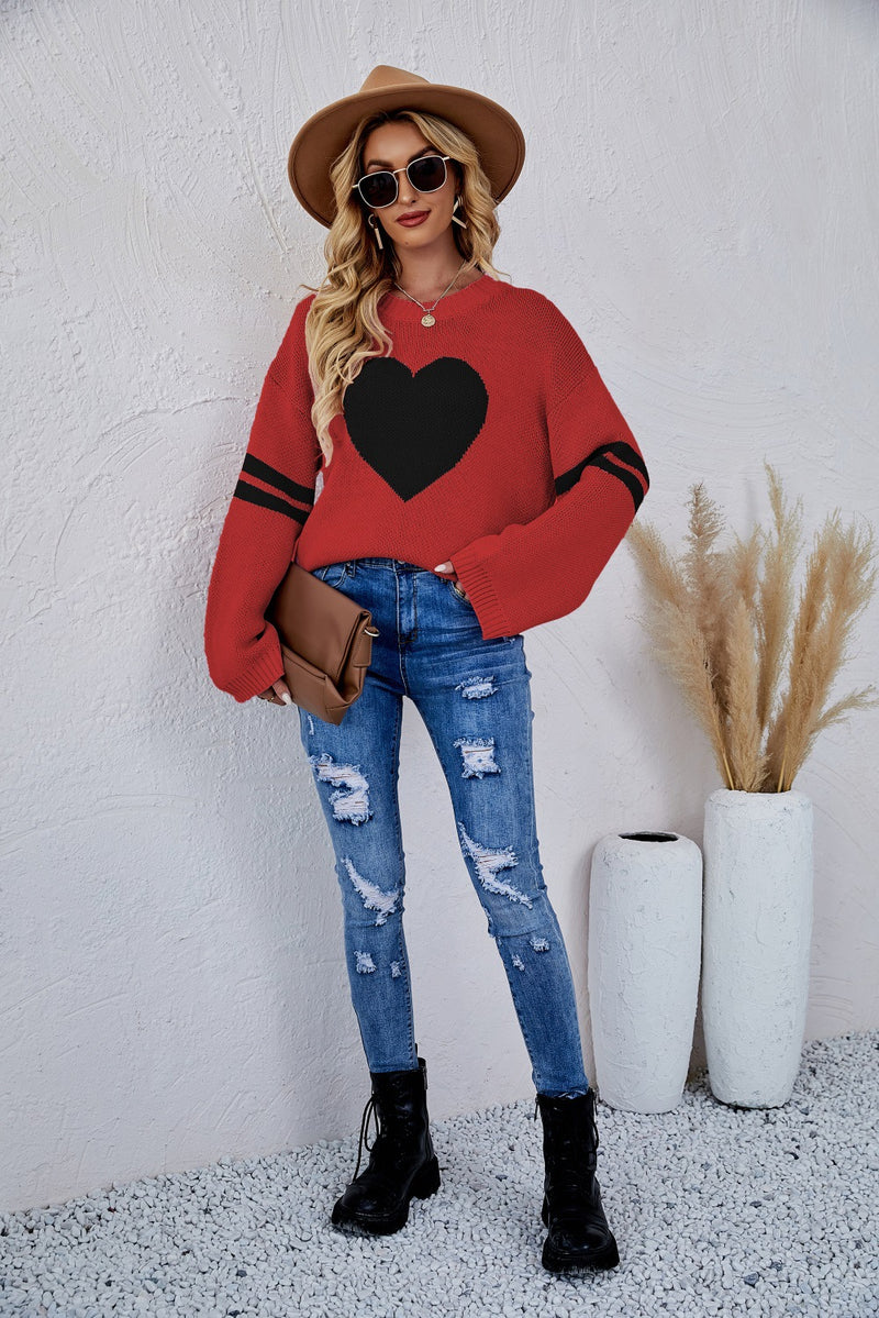 women's heart pattern pullover sweater, view 6 - MRSLM