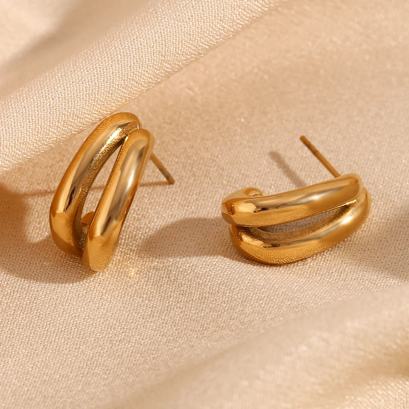 double layer banana shaped gold earrings, view 8 - MRSLM