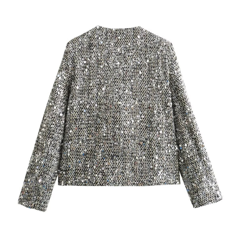 Women's tweed sequined jacket, view 3 - MRSLM