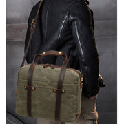 waxed canvas vintage travel briefcase, view 5 - MRSLM