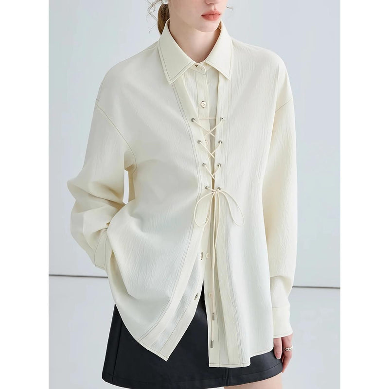 lace-up long sleeve blouse, view 6 - MRSLM