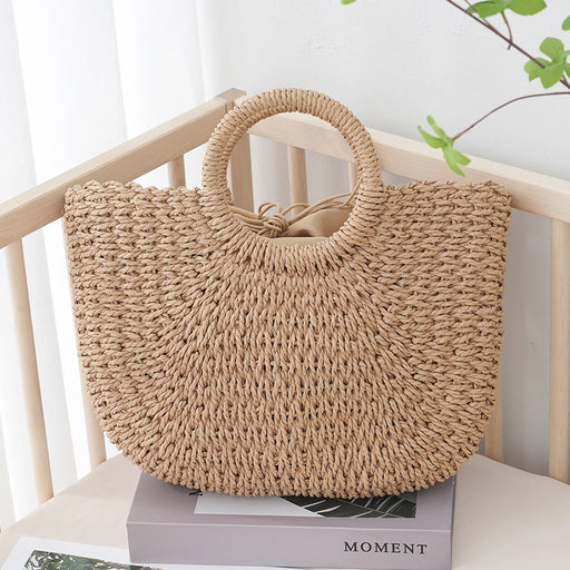 bohemian straw beach bag, view 3 - MRSLM