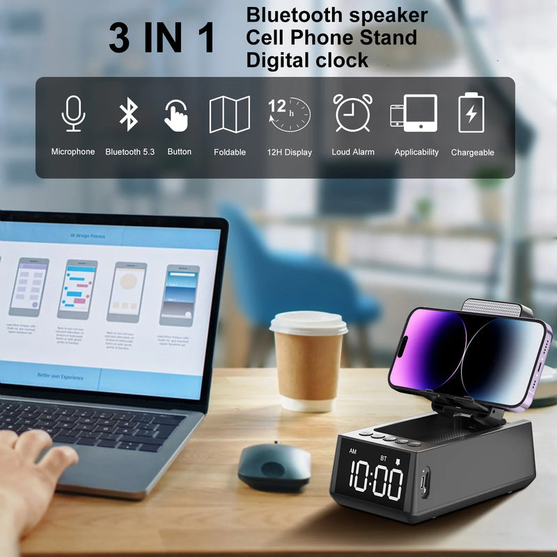 foldable bluetooth speaker stand with alarm clock, view 6 - MRSLM