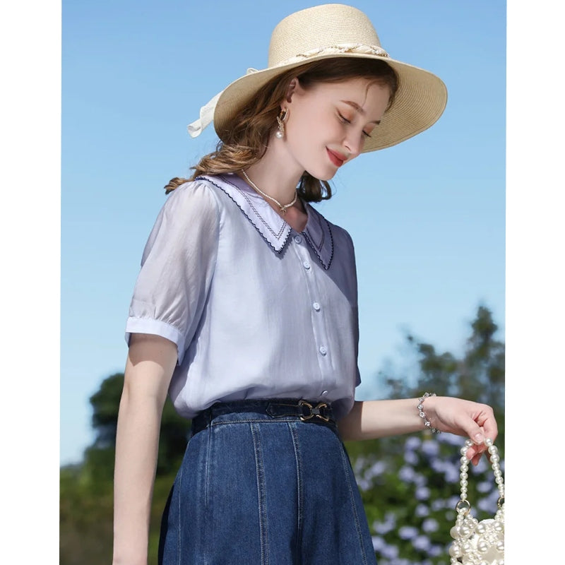 french embroidery puff sleeve blouse, view 5 - MRSLM