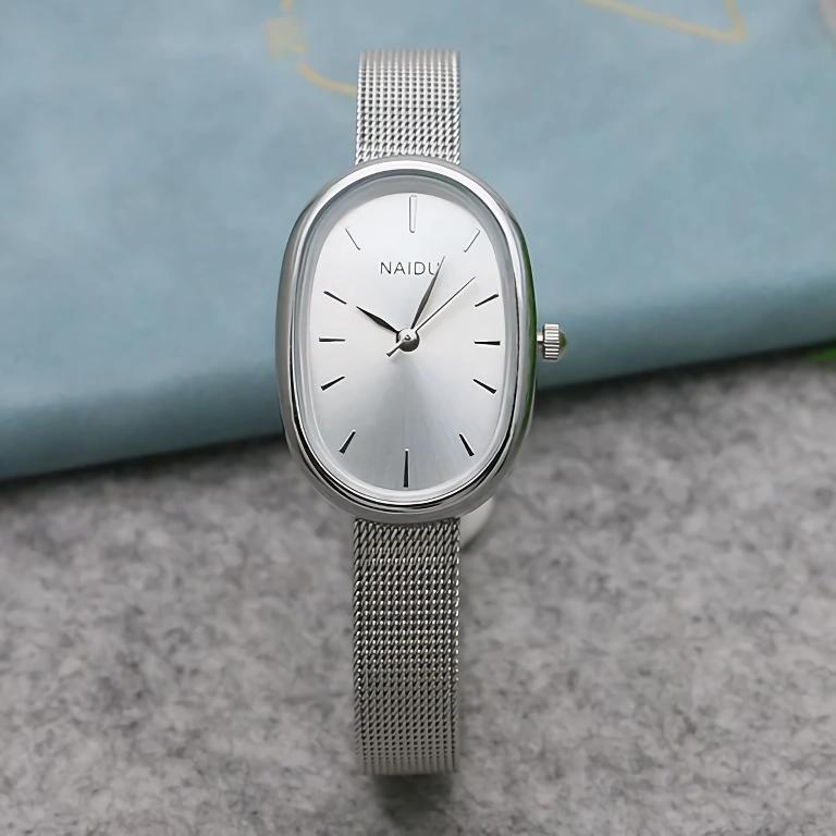 Elegant Quartz Stainless Steel Small Oval Watch for Women