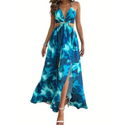 floral backless side-slit dress, view 7 - MRSLM