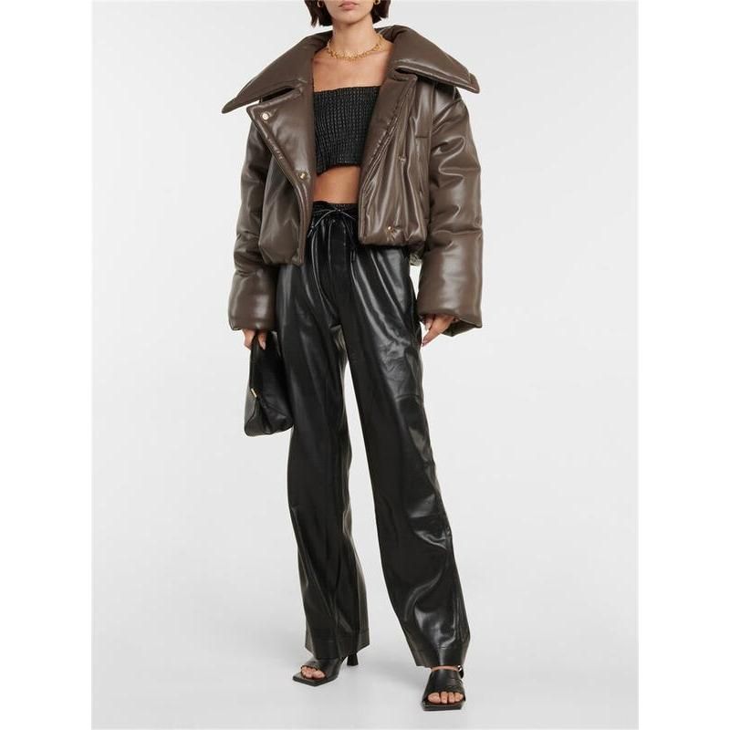 Retro Women's Black Straight Faux Leather Pants