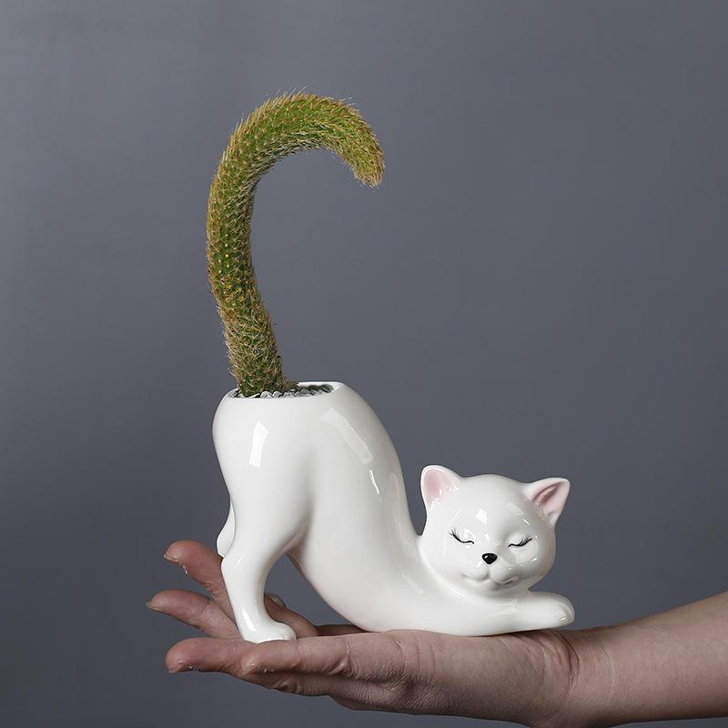 cat tail porcelain flower pot - MRSLM
