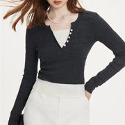 Slim fit knitted sweater, fake two-piece - MRSLM