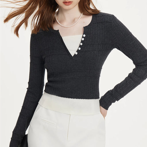 Slim fit knitted sweater, fake two-piece - MRSLM