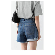 Retro blue high-waisted denim shorts, view 7 - MRSLM