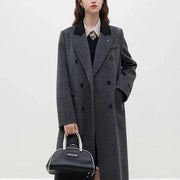 dark grey women's long wool coat, view 3 - MRSLM