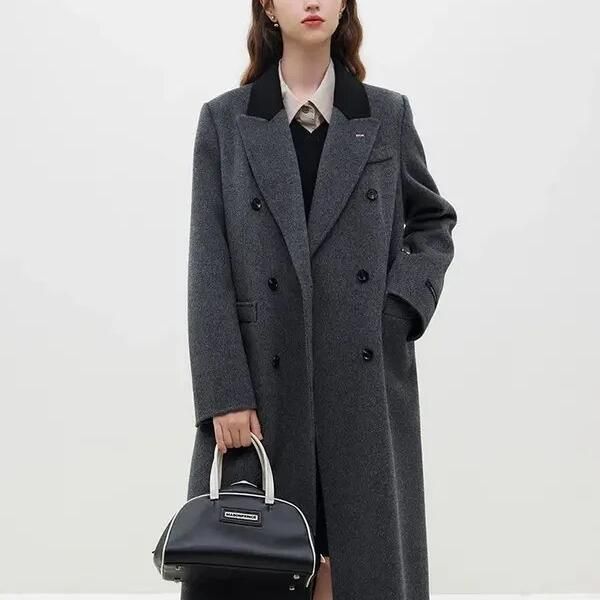 dark grey women's long wool coat, view 3 - MRSLM