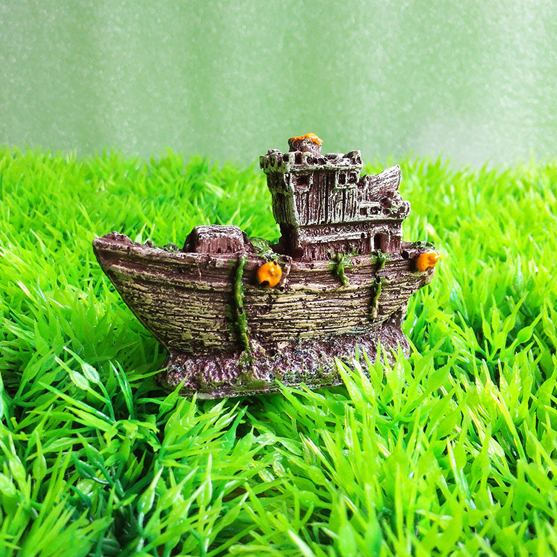 sunken shipwreck aquarium ornament, view 4 - MRSLM