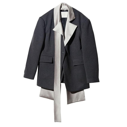 blazer with contrast color scarf collar, view 2 - MRSLM