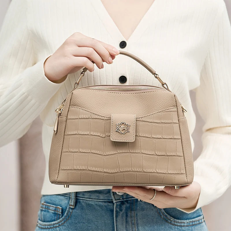 crocodile pattern leather shoulder bag, view 3 - MRSLM