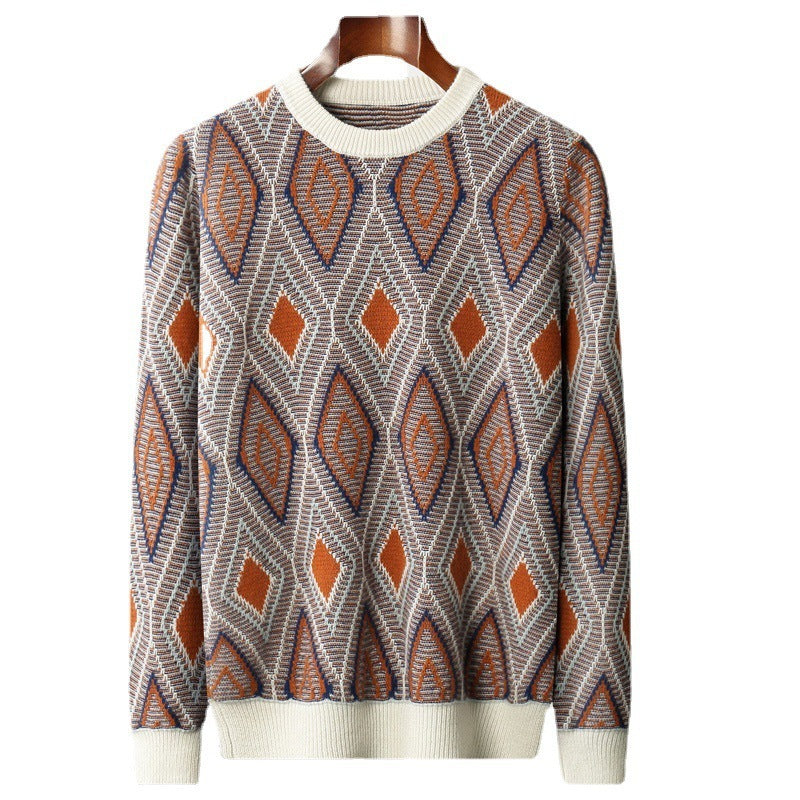 round neck retro rhombus sweater, view 5 - MRSLM