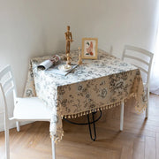 peony print linen-look tablecloth with tassels, view 7 - MRSLM