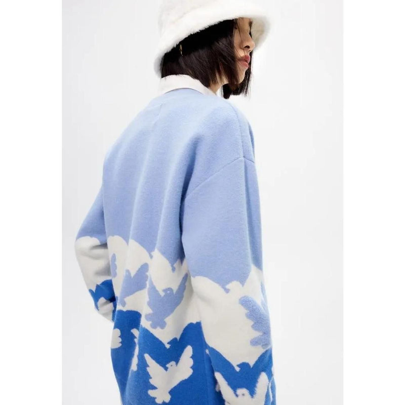 Blue V-neck knit cardigan, view 6 - MRSLM