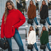 women's loose solid turtleneck knit sweater - MRSLM