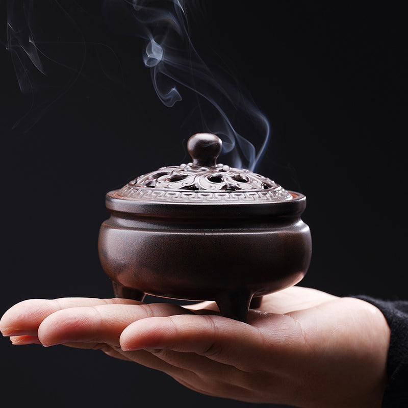 lotus three-legged ceramic incense burner, view 5 - MRSLM