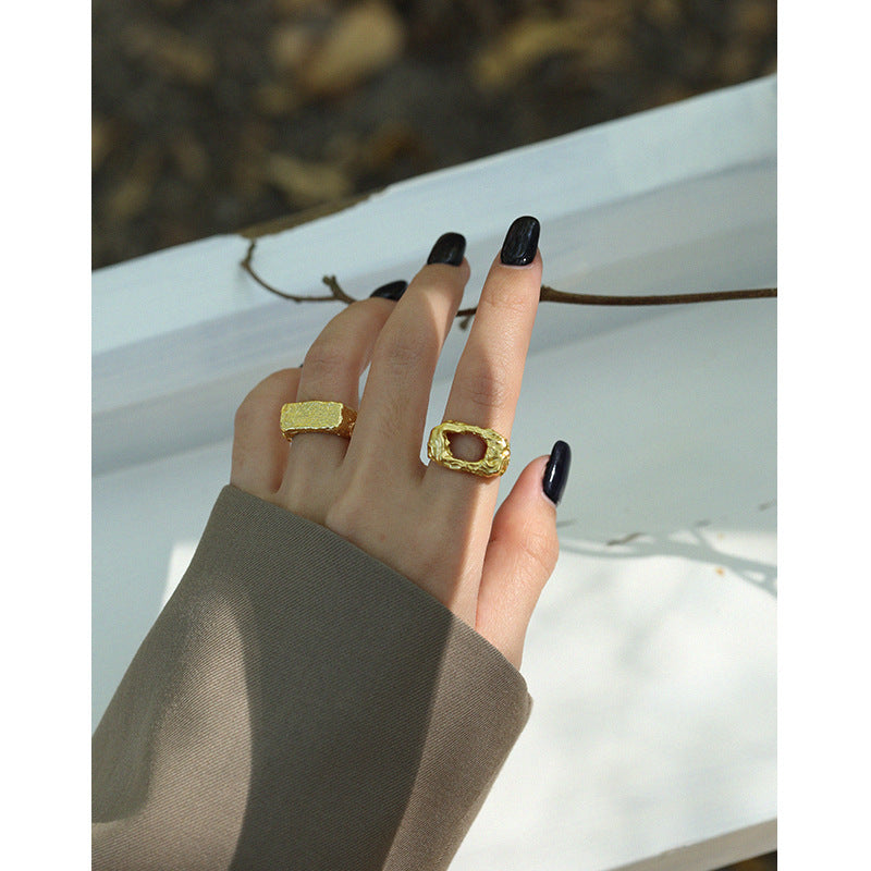 irregular texture s925 silver ring, view 2 - MRSLM