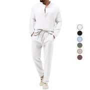 men's solid long-sleeve top and trousers set, view 2 - MRSLM