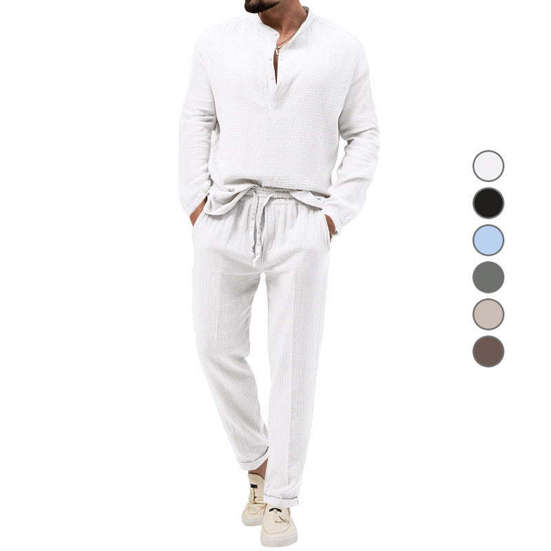 men's solid long-sleeve top and trousers set, view 2 - MRSLM