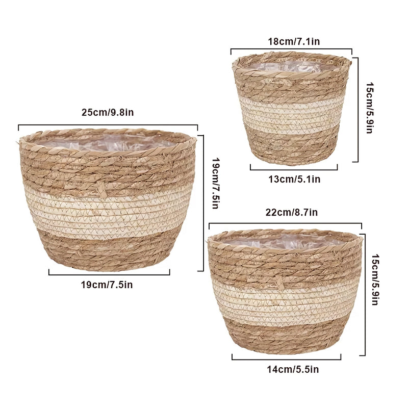 Straw woven plant basket set, view 10 - MRSLM
