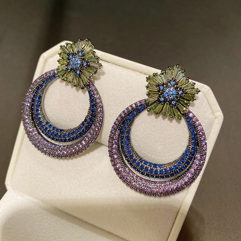 colorful star big circle earrings, view 4 - MRSLM