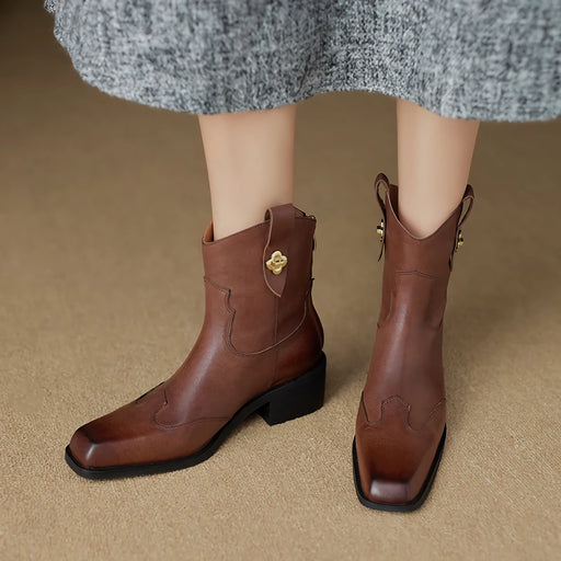 women's retro leather ankle boots - MRSLM