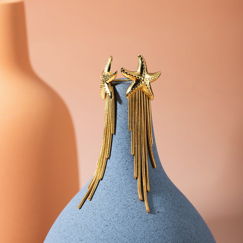 starfish tassel dangle earrings, view 5 - MRSLM