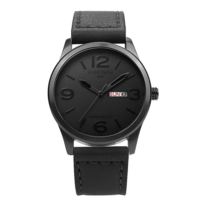 men's leather quartz watch, view 3 - MRSLM