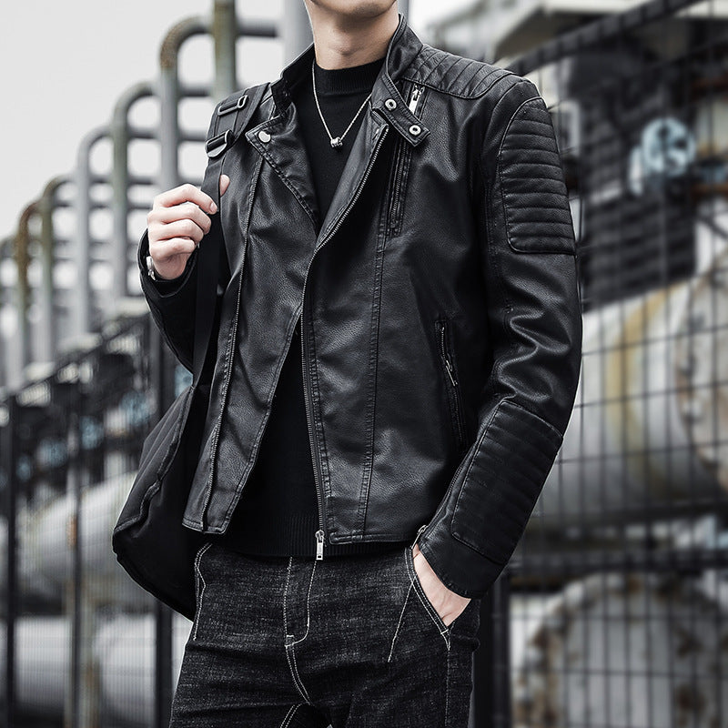 men's PU leather jacket coat, view 2 - MRSLM