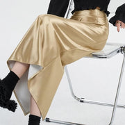 high waist satin maxi skirt, view 6 - MRSLM