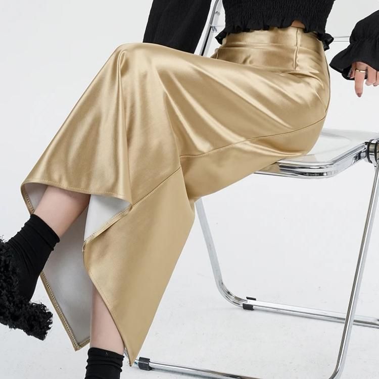 high waist satin maxi skirt, view 6 - MRSLM