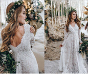 white lace deep V-neck long dress, view 2 - MRSLM