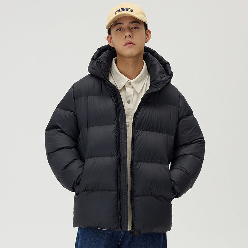 Down Jacket Thickened Couple Winter Windproof Coat Solid Color Hooded