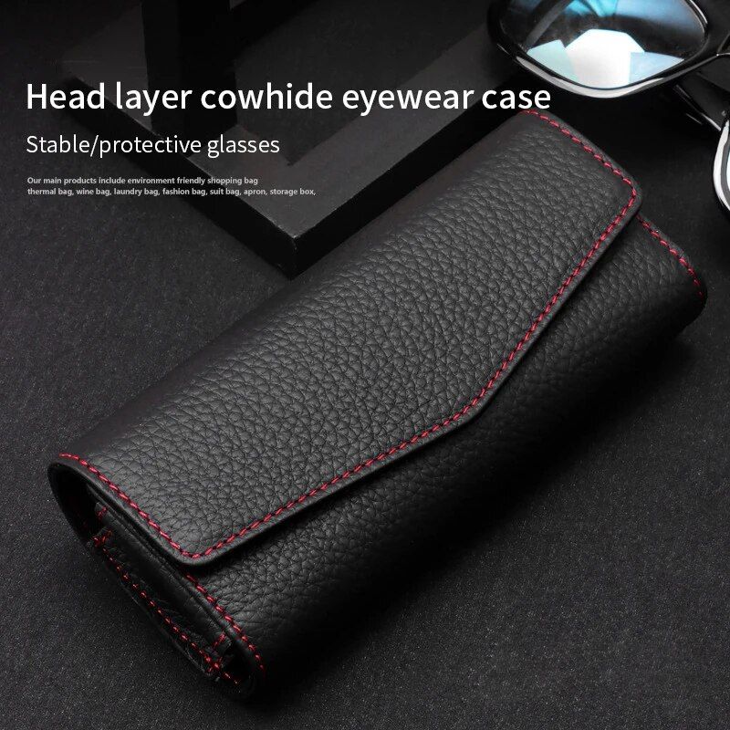 cowhide leather sunglasses case for car visor, view 10 - MRSLM