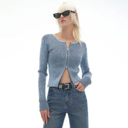 elegant knit cardigan with two-way zipper, view 4 - MRSLM