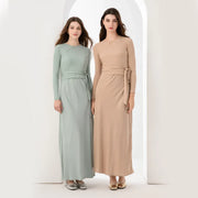 Ribbing wrap top and satin maxi dress set - MRSLM