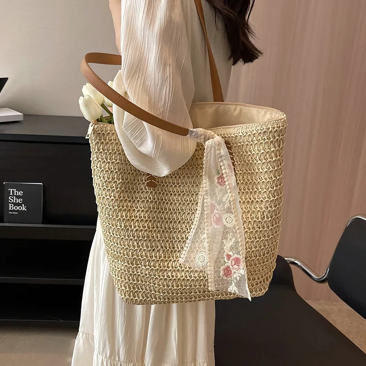 Handmade Large Woven Straw Tote Bag