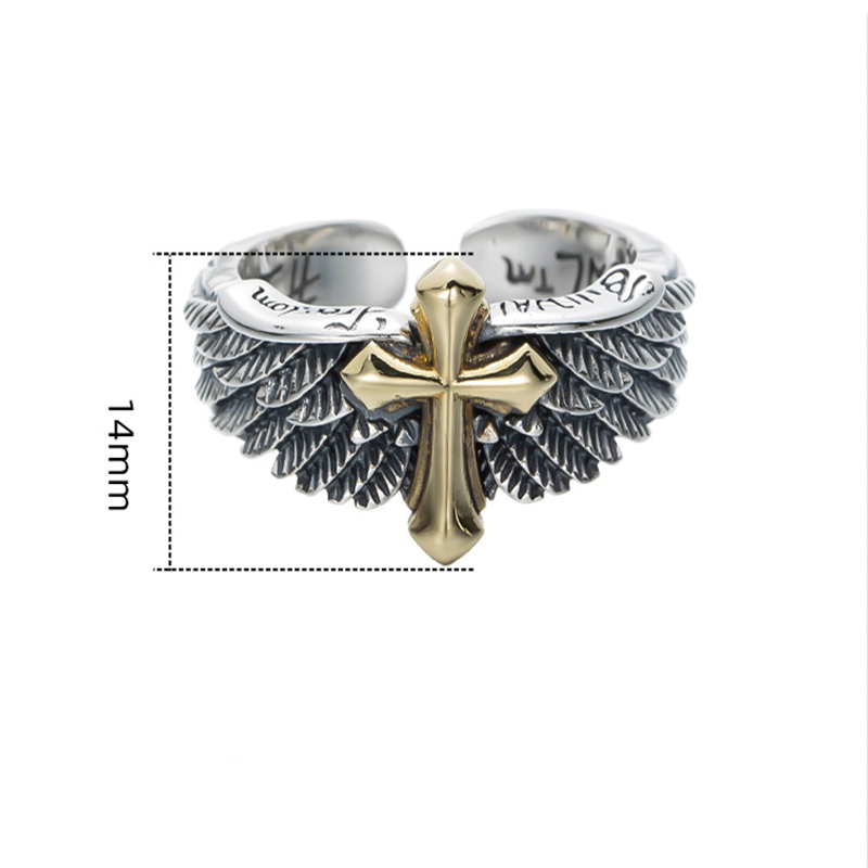 men's cross wings 925 silver ring, view 5 - MRSLM