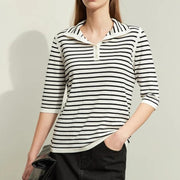Striped wool blend mock neck sweater, view 9 - MRSLM