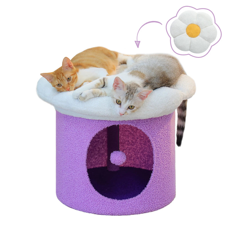 cozy flower cat house with pompom ball, view 5 - MRSLM