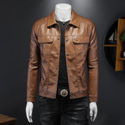 men's lapel pu leather coat - MRSLM