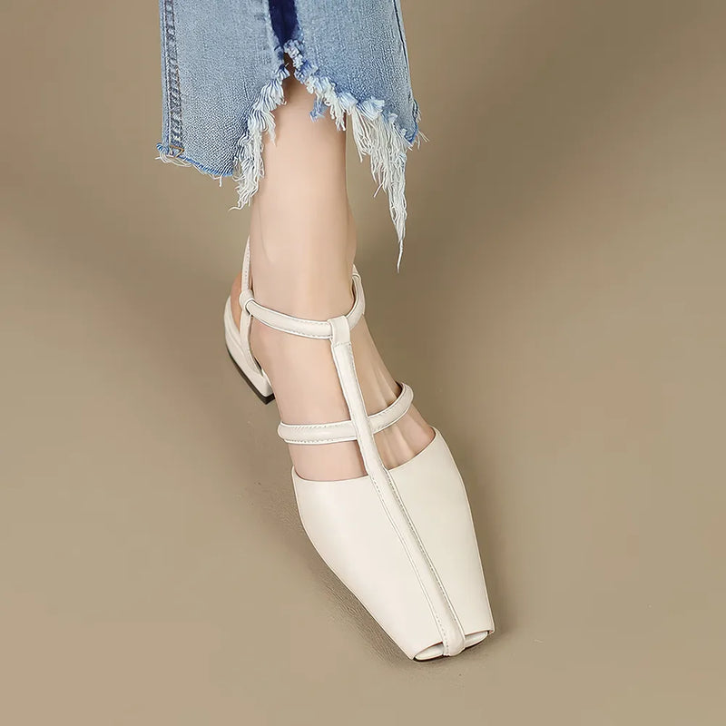 strappy leather low heel sandals, view 8 - MRSLM