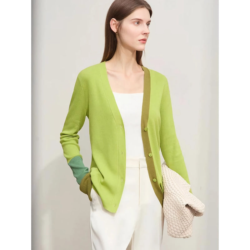 Asymmetric spliced V-neck cardigan, view 4 - MRSLM